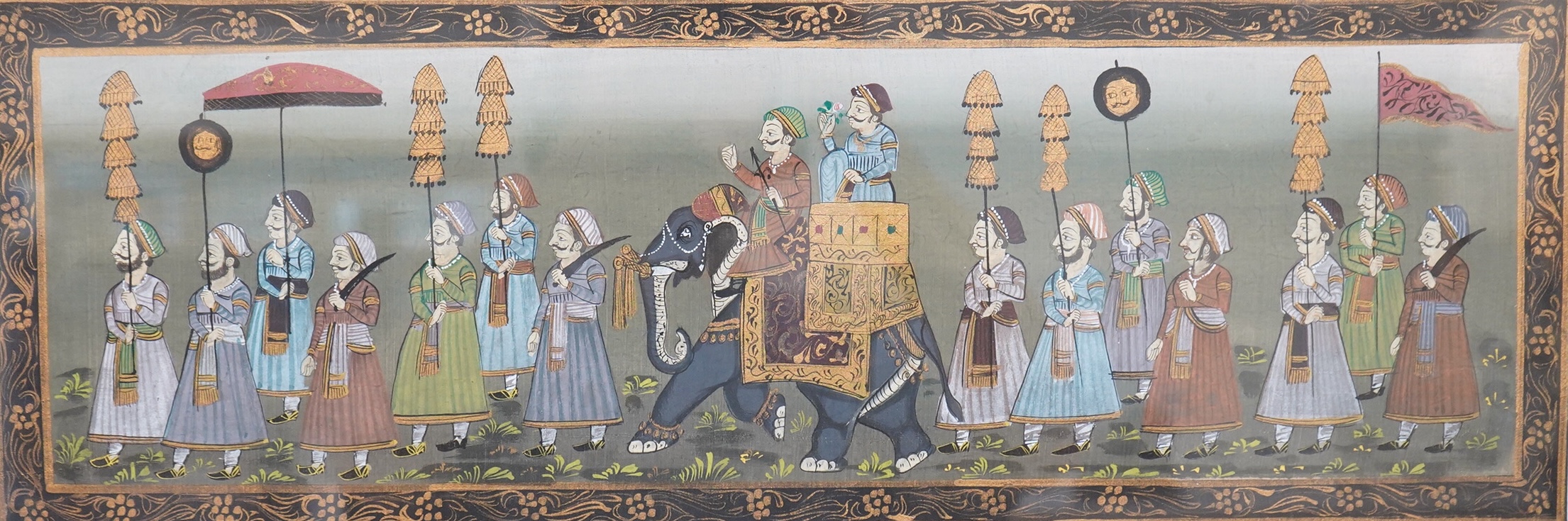 Indian School, Procession of figures, gouache, 17 x 53cm